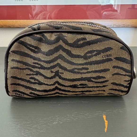 EUC  Fendi Zebra Animal Print Brown Fabric Bag Pouch Cosmetic Toiletry - Picture 5 of 11